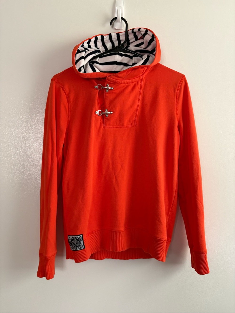 Lauren Ralph Lauren Orange Nautical Clip Clasp Striped Lining Hooded Sweatshirt